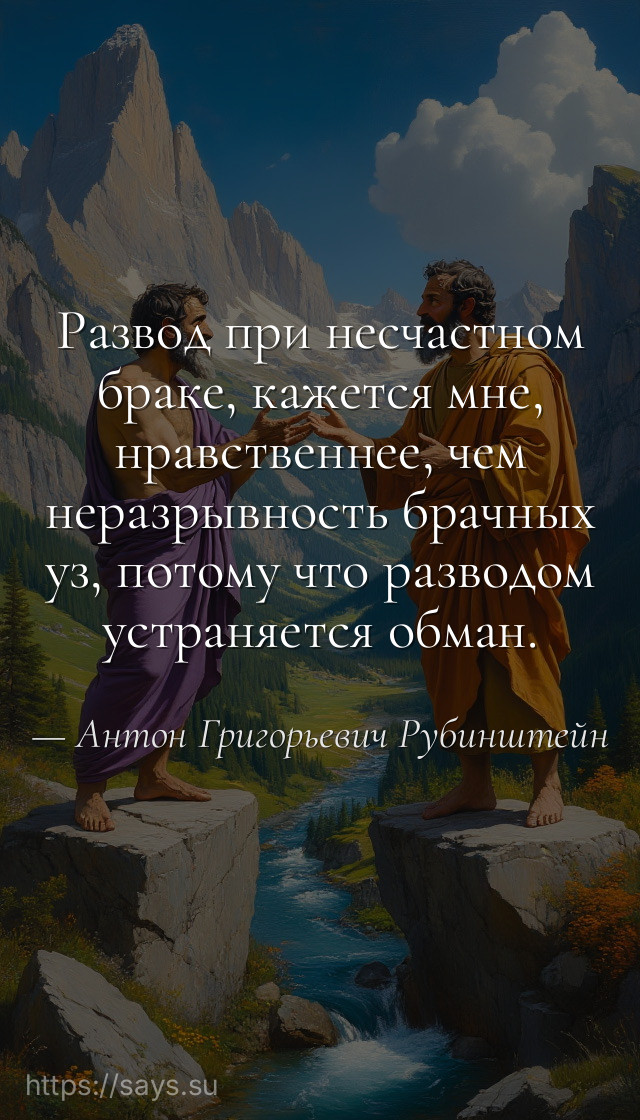 Развод при несчастном браке, кажется мне, нравственнее, чем неразрывность брачных уз, потому что разводом устраняется обман.