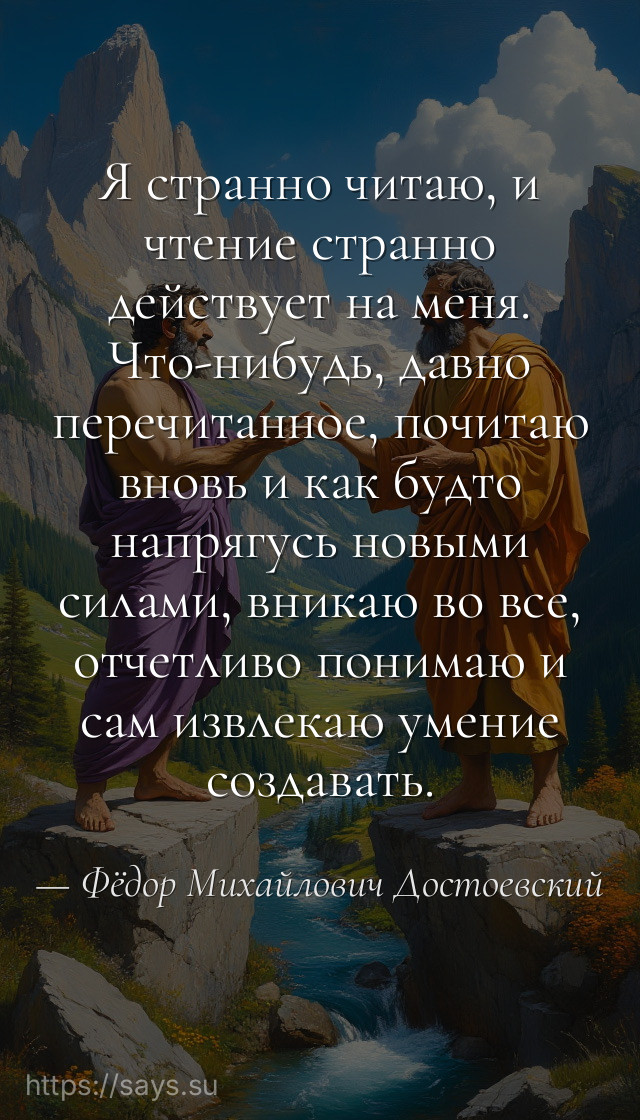 Я странно читаю, и чтение странно действует на меня. Что-нибудь, давно перечитанное, почитаю вновь и как будто напрягусь новыми силами, вникаю во все, отчетливо понимаю и сам извлекаю умение создавать.