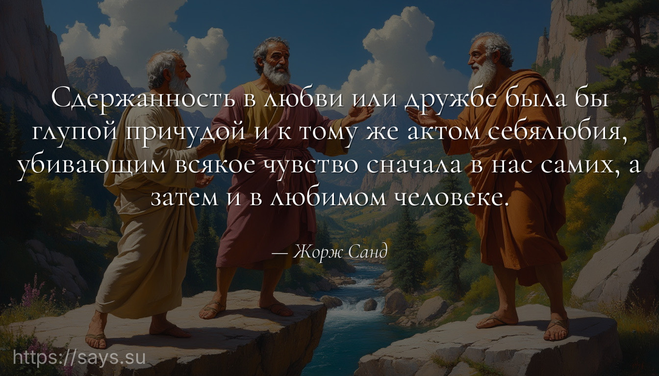 Сдержанность в любви или дружбе была бы глупой причудой и к тому же актом себялюбия, убивающим всякое чувство сначала в нас самих, а затем и в любимом человеке.