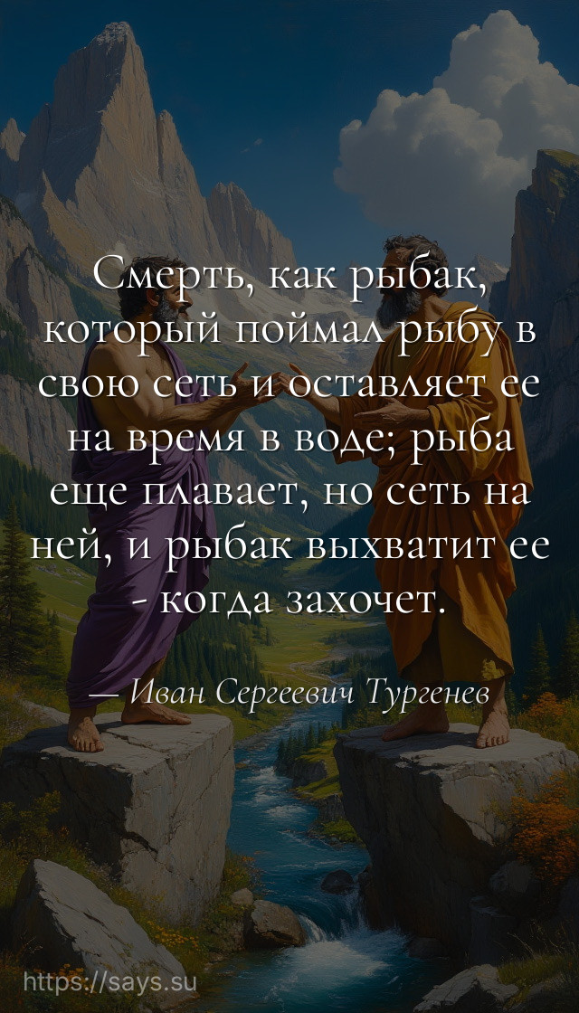 Смерть, как рыбак, который поймал рыбу в свою сеть и оставляет ее на время в воде; рыба еще плавает, но сеть на ней, и рыбак выхватит ее - когда захочет.