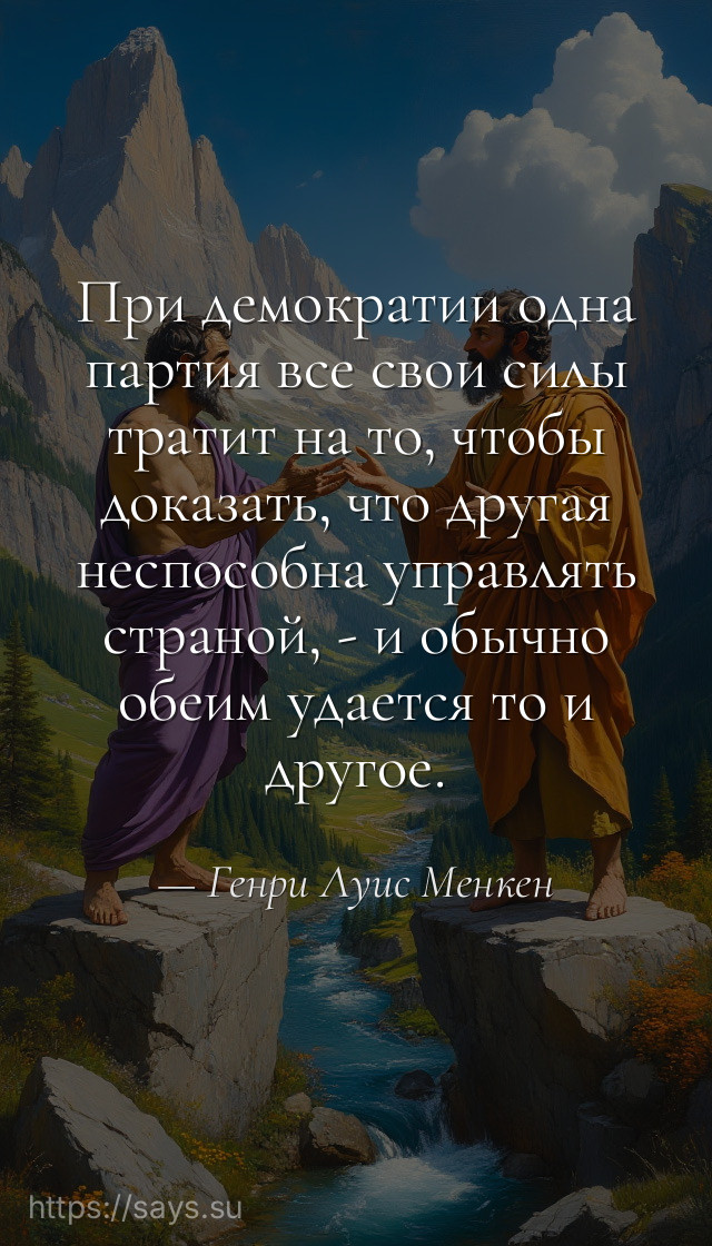 При демократии одна партия все свои силы тратит на то, чтобы доказать, что другая неспособна управлять страной, - и обычно обеим удается то и другое.