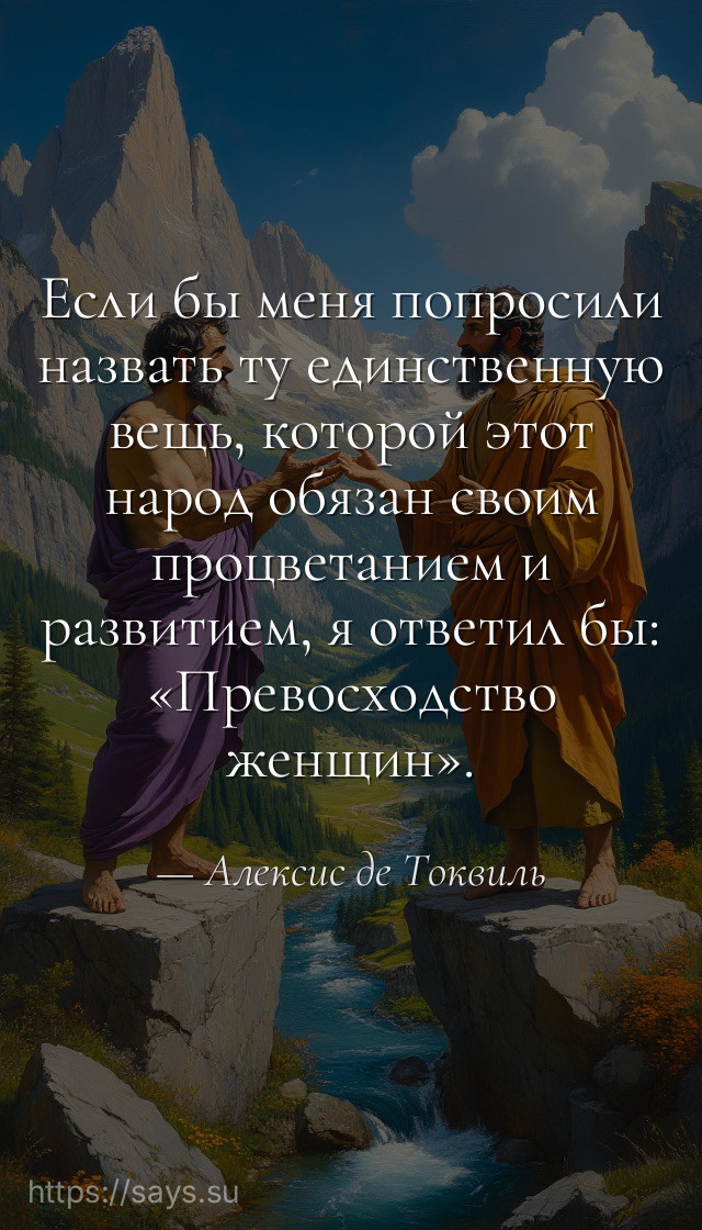 Если бы меня попросили назвать ту единственную вещь, которой этот народ обязан своим процветанием и развитием, я ответил бы: «Превосходство женщин».