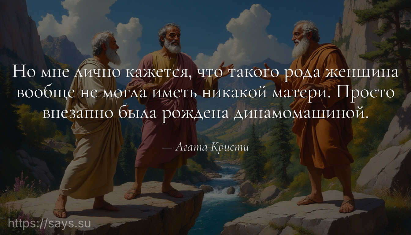Но мне лично кажется, что такого рода женщина вообще не могла иметь никакой матери. Просто внезапно была рождена динамомашиной.