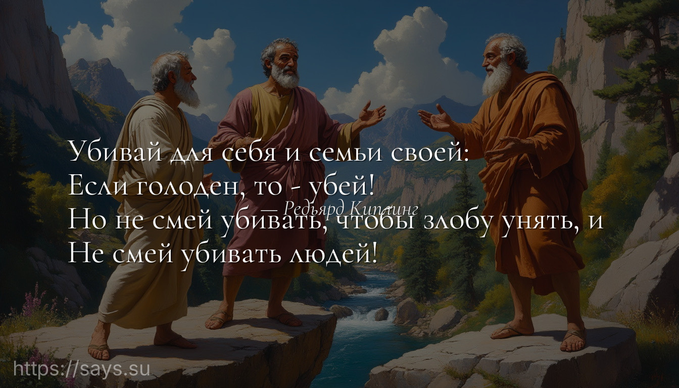 Убивай для себя и семьи своей: <br />Eсли голоден, то - убей! <br />Но не смей убивать, чтобы злобу унять, и <br />Не смей убивать людей!