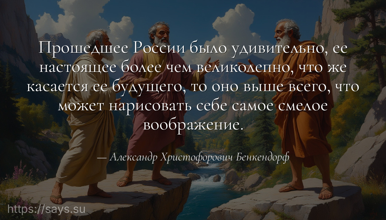 Прошедшее России было удивительно, ее настоящее более чем великолепно, что же касается ее будущего, то оно выше всего, что может нарисовать себе самое смелое воображение.