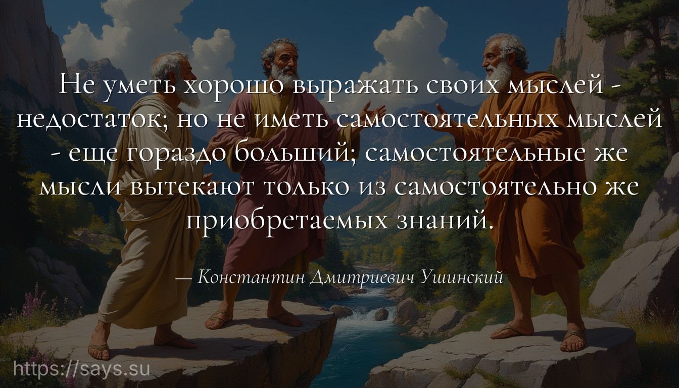 Не уметь хорошо выражать своих мыслей - недостаток; но не иметь самостоятельных мыслей - еще гораздо больший; самостоятельные же мысли вытекают только из самостоятельно же приобретаемых знаний.