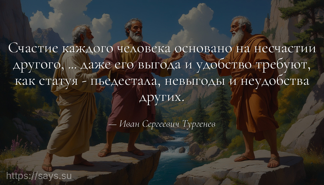 Счастие каждого человека основано на несчастии другого, ... даже его выгода и удобство требуют, как статуя - пьедестала, невыгоды и неудобства других.