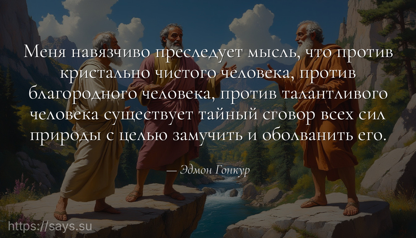 Меня навязчиво преследует мысль, что против кристально чистого человека, против благородного человека, против талантливого человека существует тайный сговор всех сил природы с целью замучить и оболванить его.