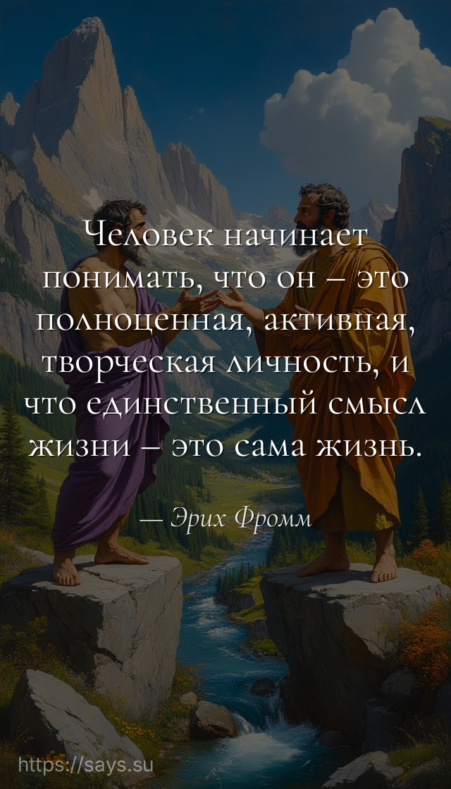 Человек начинает понимать, что он – это полноценная, активная, творческая личность, и что единственный смысл жизни – это сама жизнь.