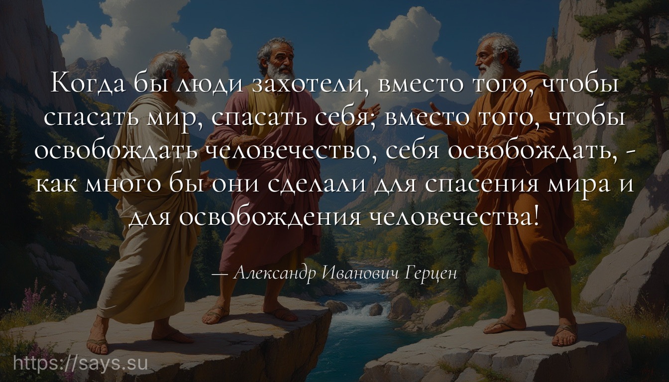Когда бы люди захотели, вместо того, чтобы спасать мир, спасать себя; вместо того, чтобы освобождать человечество, себя освобождать, - как много бы они сделали для спасения мира и для освобождения человечества!