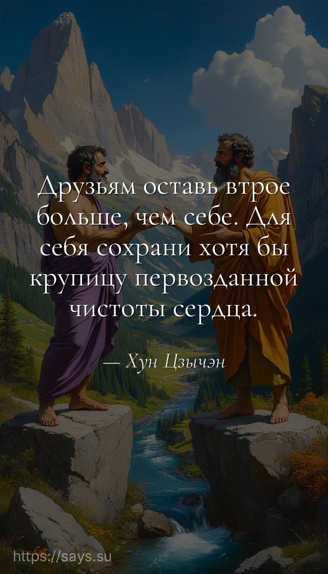 Друзьям оставь втрое больше, чем себе. Для себя сохрани хотя бы крупицу первозданной чистоты сердца.