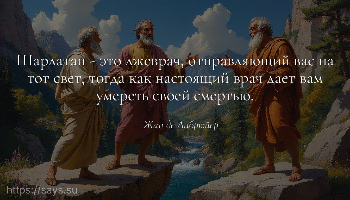 Шарлатан - это лжеврач, отправляющий вас на тот свет, тогда как настоящий врач дает вам умереть своей смертью.