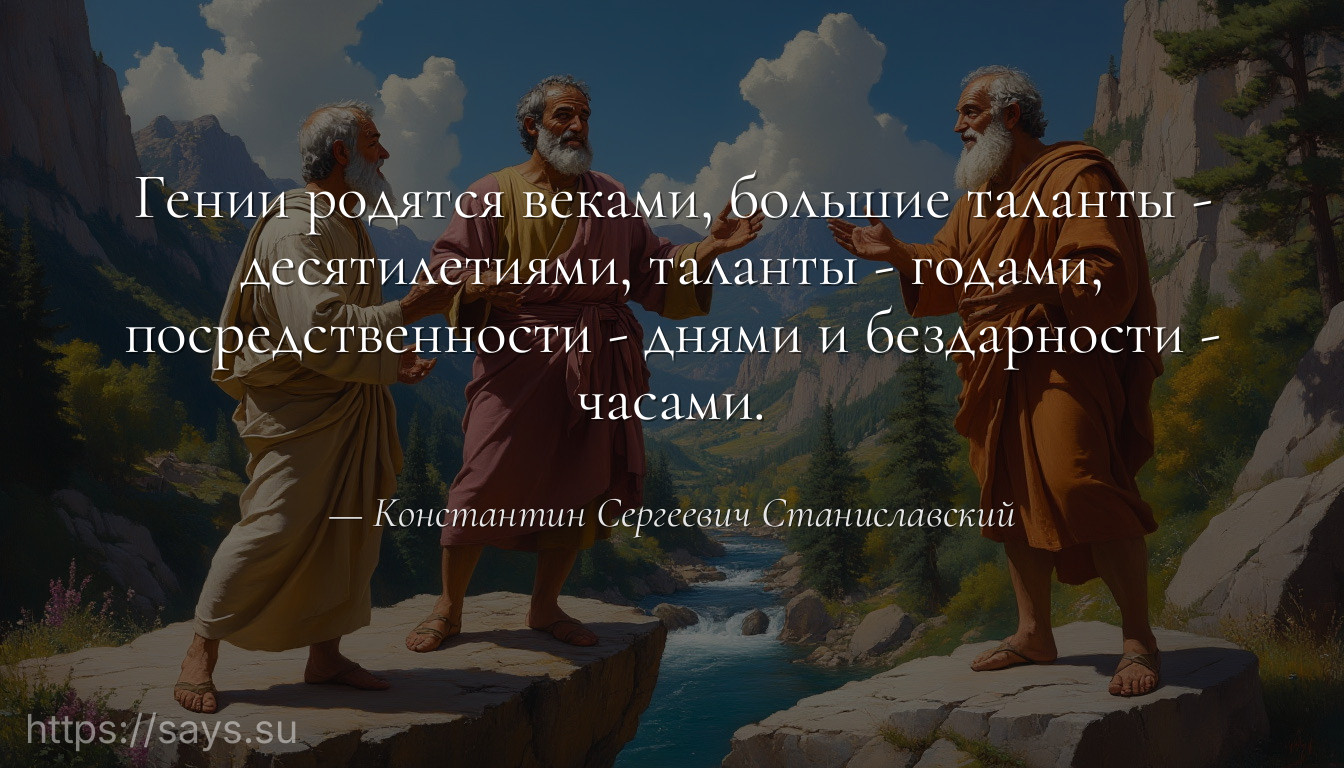Гении родятся веками, большие таланты - десятилетиями, таланты - годами, посредственности - днями и бездарности - часами.