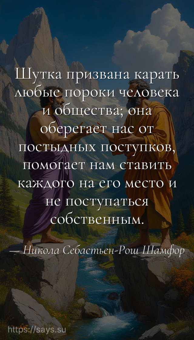 Шутка призвана карать любые пороки человека и общества; она оберегает нас от постыдных поступков, помогает нам ставить каждого на его место и не поступаться собственным.