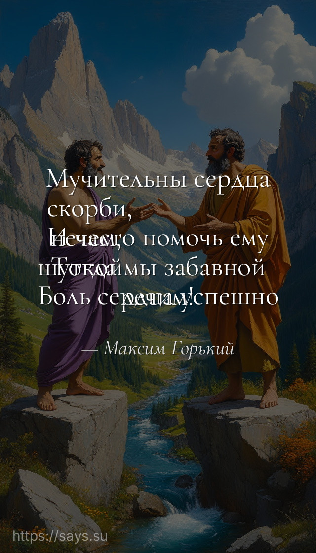 Мучительны сердца скорби, <br />И часто помочь ему нечем, <br />Тогда мы забавной шуткой <br />Боль сердца успешно лечим!
