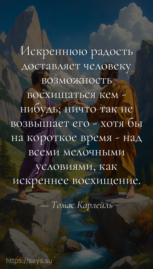 Искреннюю радость доставляет человеку возможность восхищаться кем - нибудь; ничто так не возвышает его - хотя бы на короткое время - над всеми мелочными условиями, как искреннее восхищение.