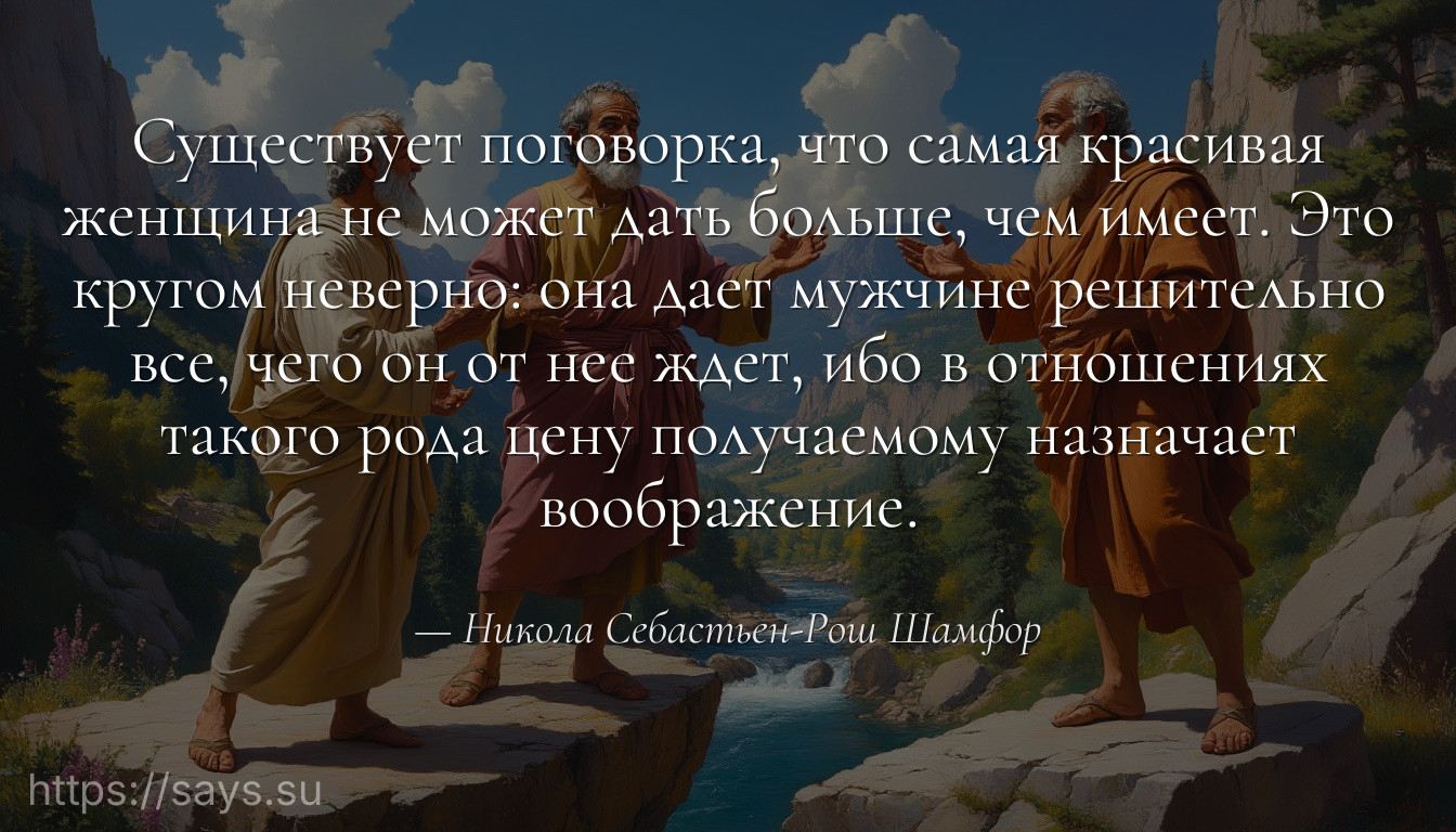 Существует поговорка, что самая красивая женщина не может дать больше, чем имеет. Это кругом неверно: она дает мужчине решительно все, чего он от нее ждет, ибо в отношениях такого рода цену получаемому назначает воображение.