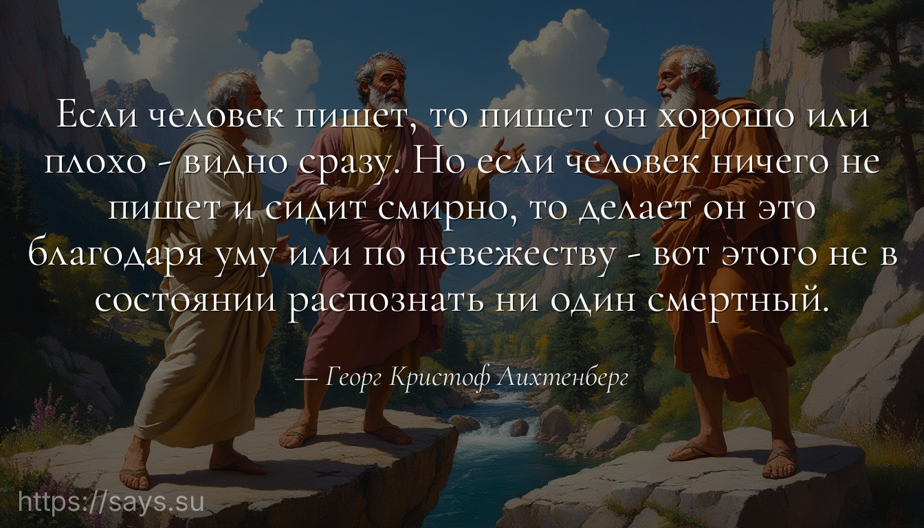Если человек пишет, то пишет он хорошо или плохо - видно сразу. Но если человек ничего не пишет и сидит смирно, то делает он это благодаря уму или по невежеству - вот этого не в состоянии распознать ни один смертный.