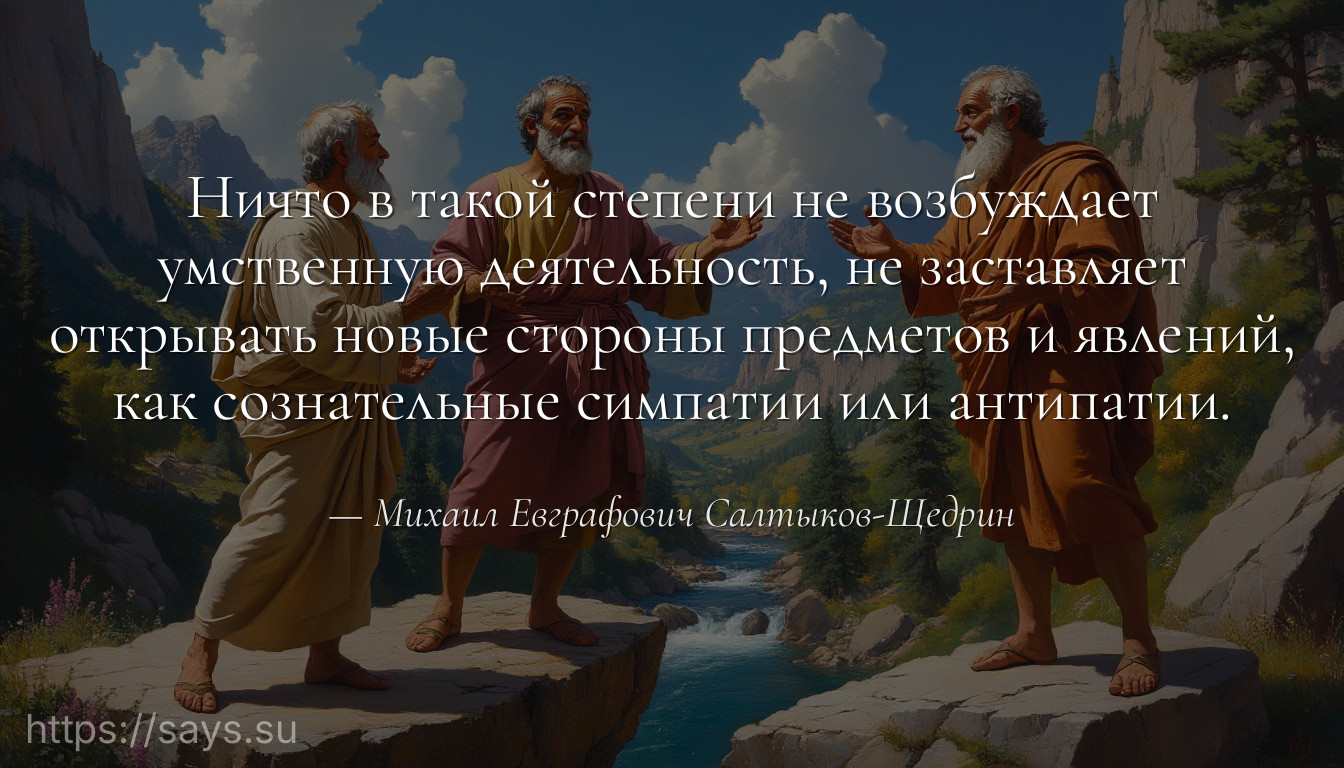 Ничто в такой степени не возбуждает умственную деятельность, не заставляет открывать новые стороны предметов и явлений, как сознательные симпатии или антипатии.