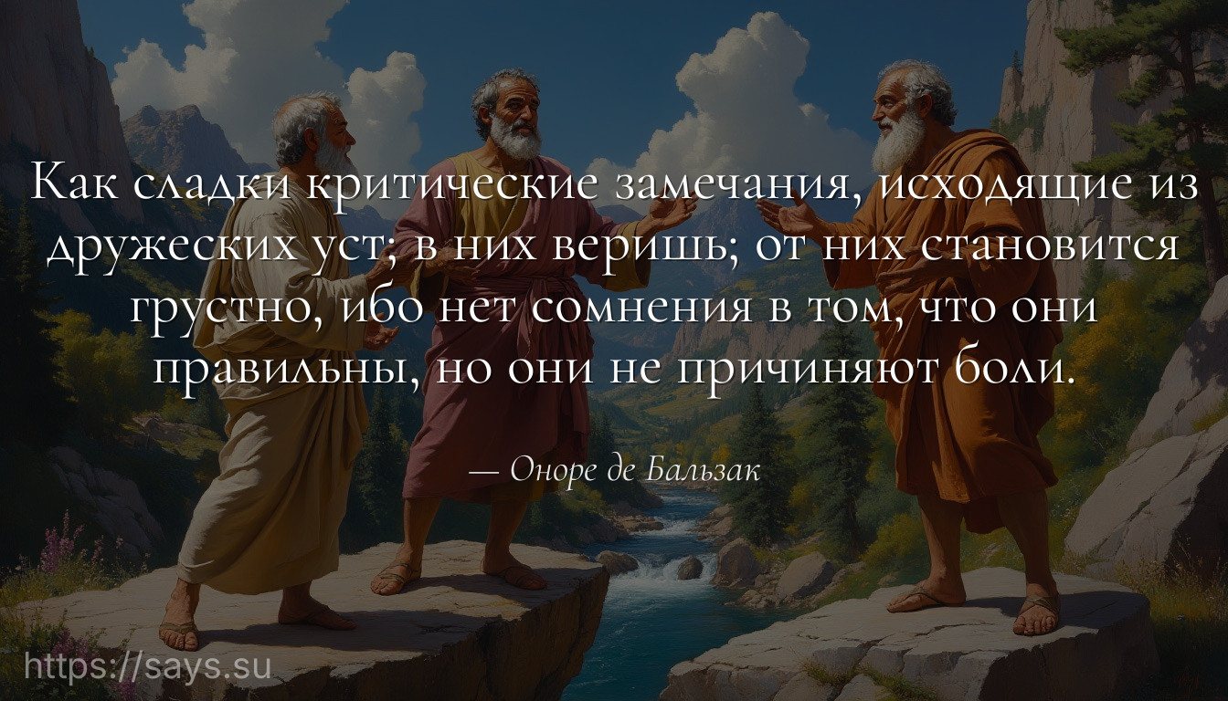 Как сладки критические замечания, исходящие из дружеских уст; в них веришь; от них становится грустно, ибо нет сомнения в том, что они правильны, но они не причиняют боли.