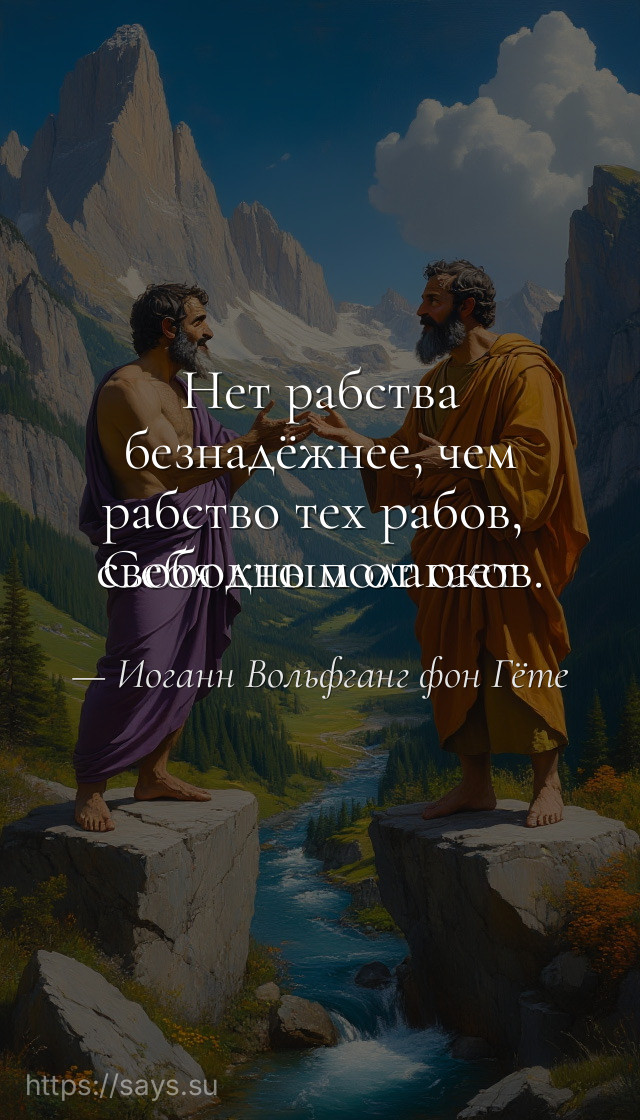 Нет рабства безнадёжнее, чем рабство тех рабов, <br />Себя кто полагает свободным от оков.
