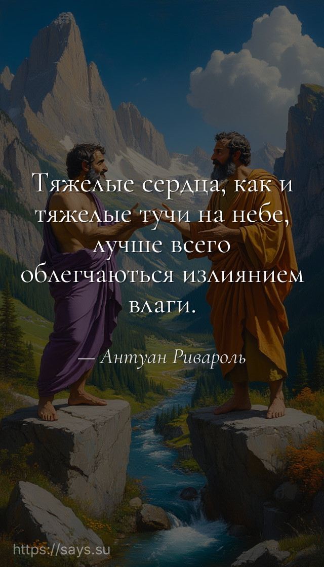 Тяжелые сердца, как и тяжелые тучи на небе, лучше всего облегчаються излиянием влаги.