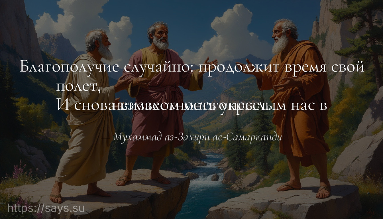 Благополучие случайно: продолжит время свой полет, <br />И снова взмахом многокрылым нас в неизвестность унесет.