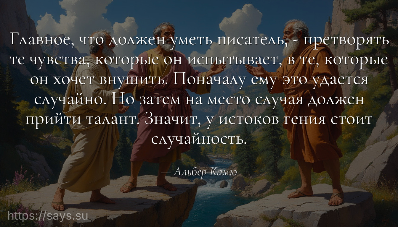 Главное, что должен уметь писатель, - претворять те чувства, которые он испытывает, в те, которые он хочет внушить. Поначалу ему это удается случайно. Но затем на место случая должен прийти талант. Значит, у истоков гения стоит случайность.