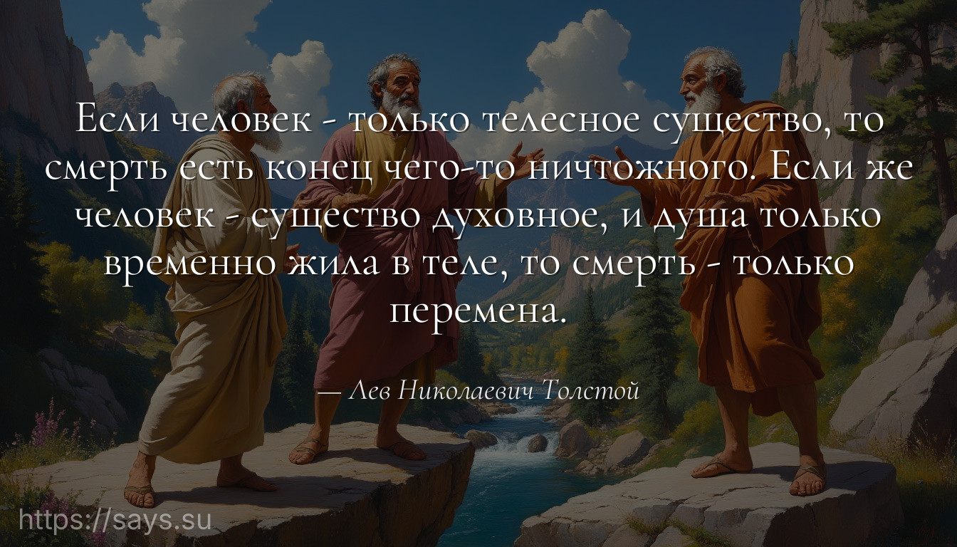Если человек - только телесное существо, то смерть есть конец чего-то ничтожного. Если же человек - существо духовное, и душа только временно жила в теле, то смерть - только перемена.