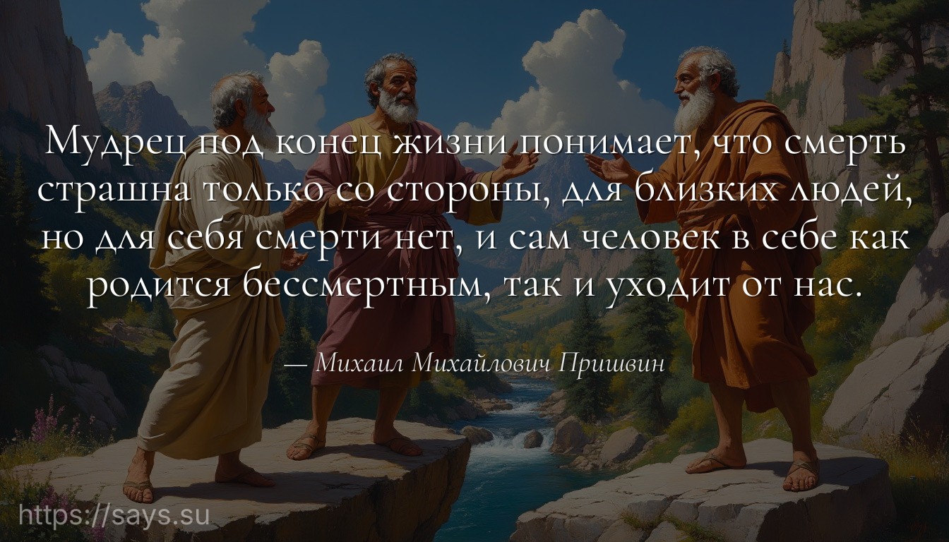 Мудрец под конец жизни понимает, что смерть страшна только со стороны, для близких людей, но для себя смерти нет, и сам человек в себе как родится бессмертным, так и уходит от нас.