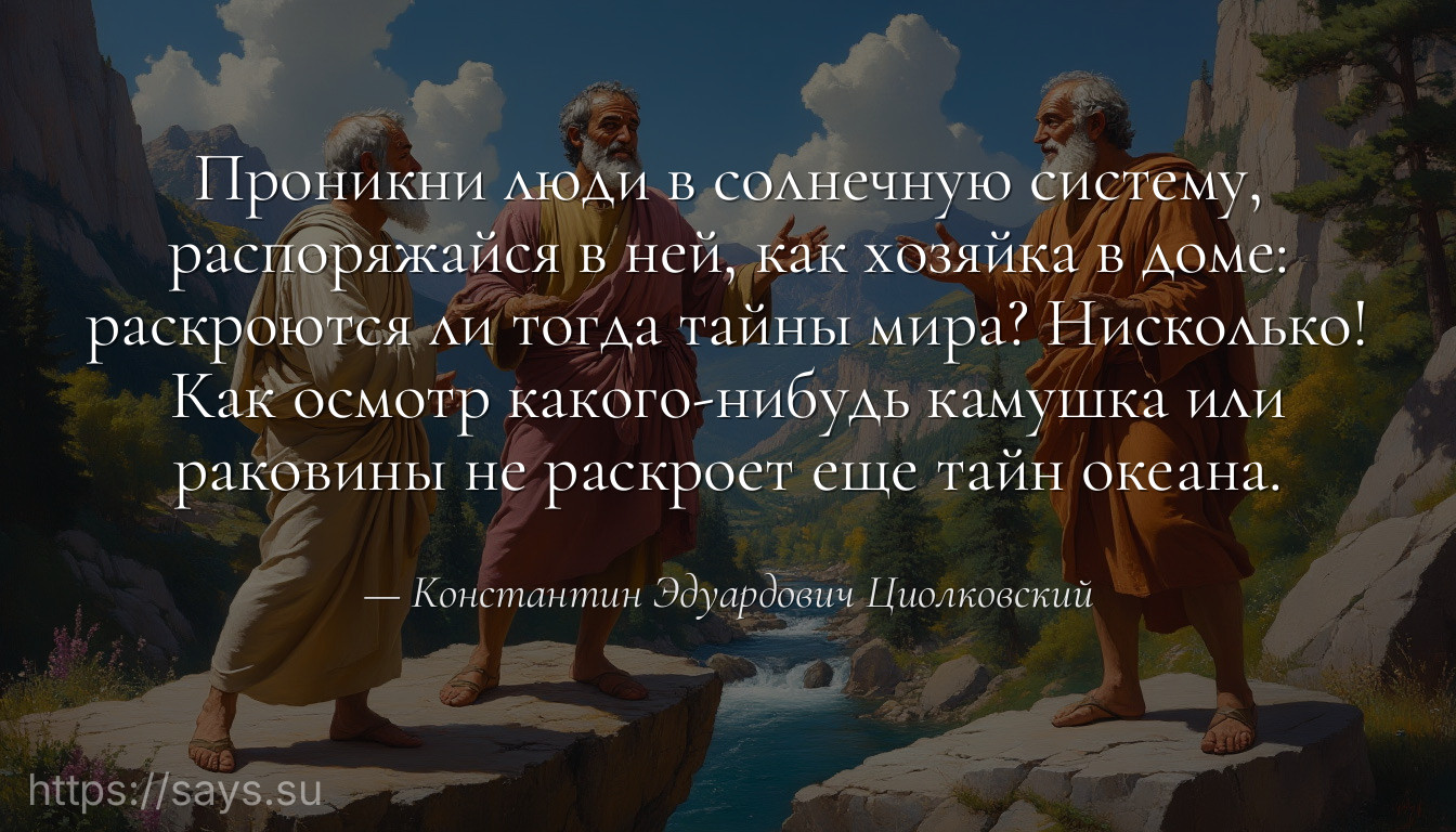 Проникни люди в солнечную систему, распоряжайся в ней, как хозяйка в доме: раскроются ли тогда тайны мира? Нисколько! Как осмотр какого-нибудь камушка или раковины не раскроет еще тайн океана.