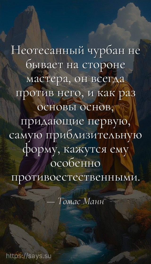 Неотесанный чурбан не бывает на стороне мастера, он всегда против него, и как раз основы основ, придающие первую, самую приблизительную форму, кажутся ему особенно противоестественными.