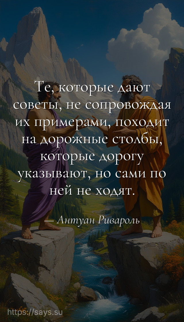Те, которые дают советы, не сопровождая их примерами, походит на дорожные столбы, которые дорогу указывают, но сами по ней не ходят.