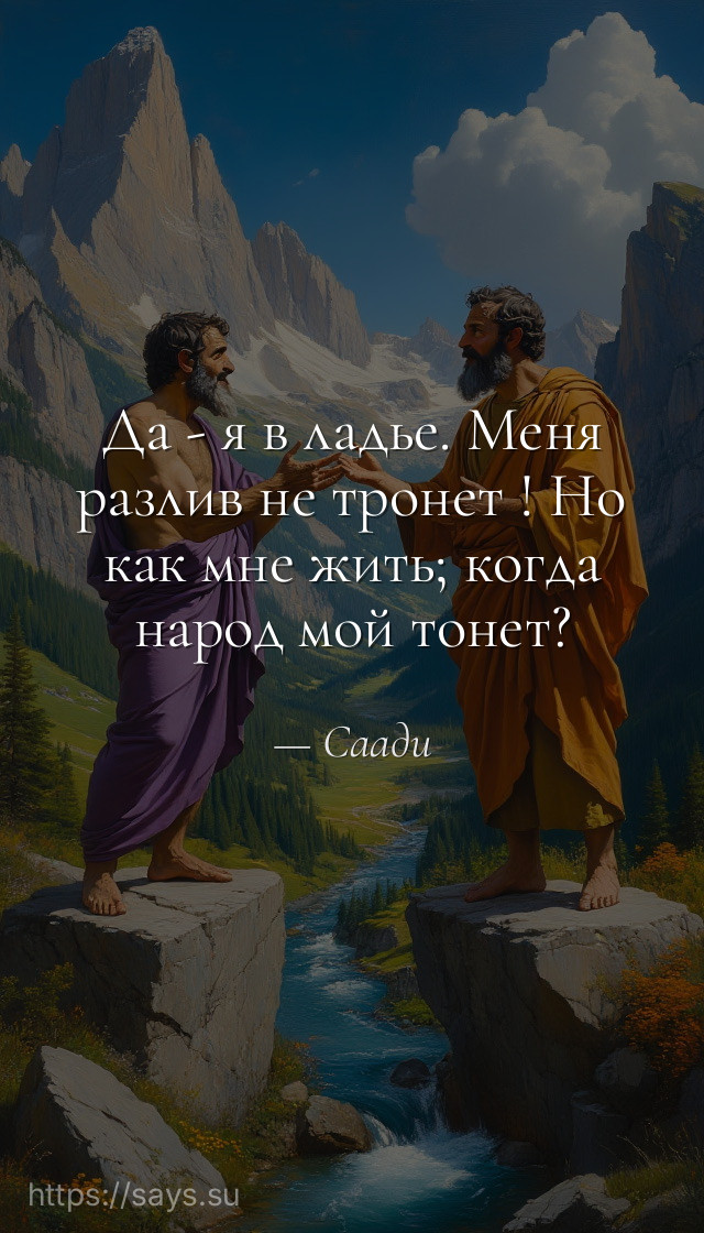 Да - я в ладье. Меня разлив не тронет ! Но как мне жить; когда народ мой тонет?