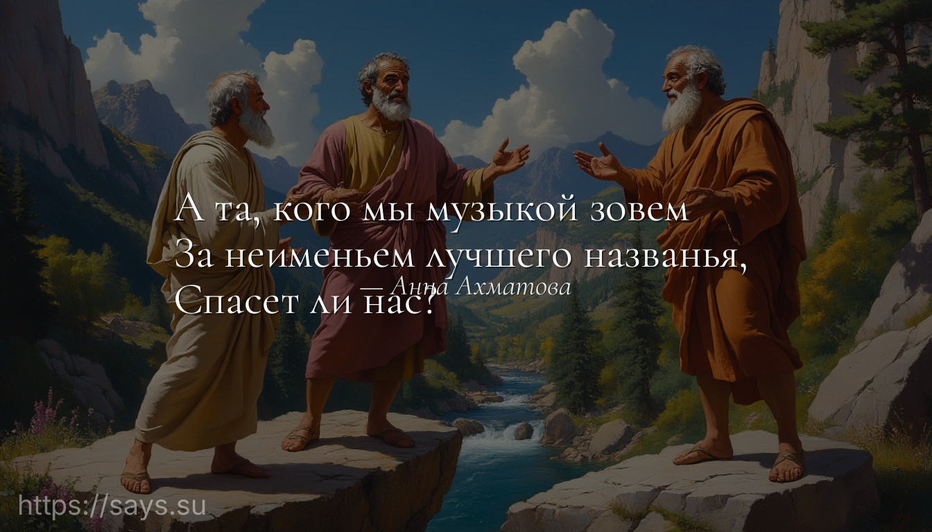 А та, кого мы музыкой зовем <br />За неименьем лучшего названья, <br />Спасет ли нас?