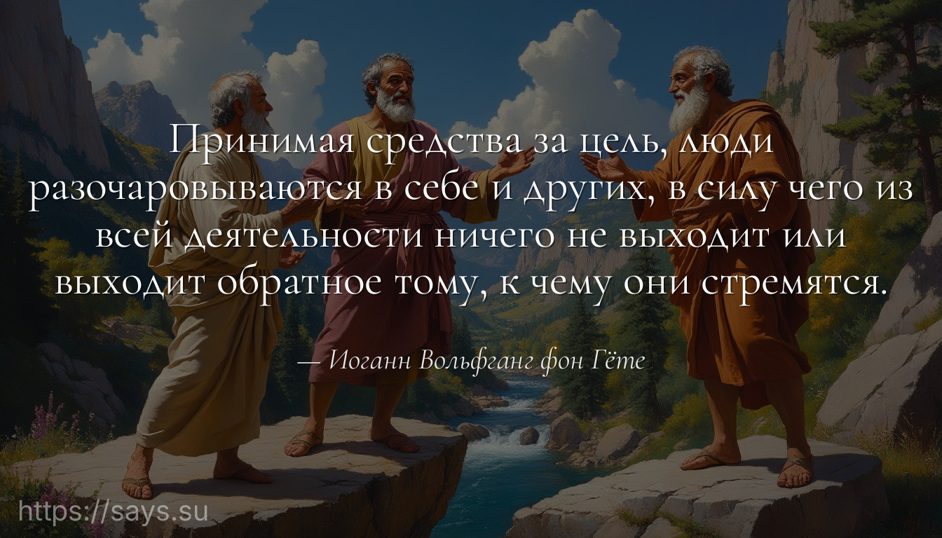 Принимая средства за цель, люди разочаровываются в себе и других, в силу чего из всей деятельности ничего не выходит или выходит обратное тому, к чему они стремятся.