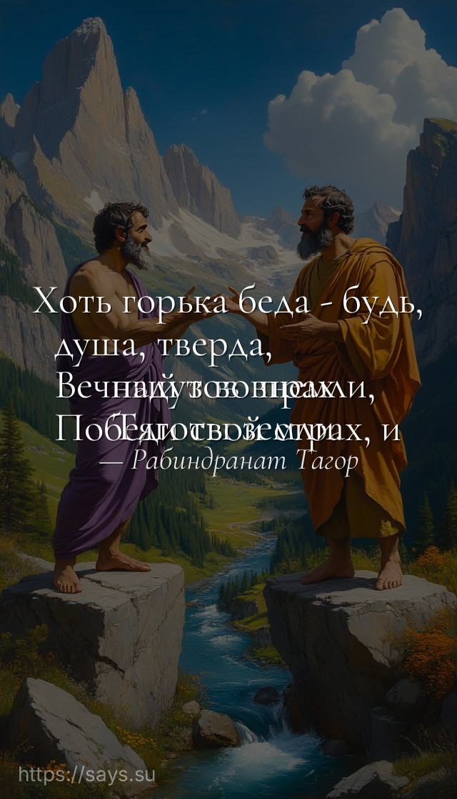 Хоть горька беда - будь, душа, тверда, <br />Вечный зов внемли, <br />Победи свой страх, и падут во прах <br />Тяготы земли.