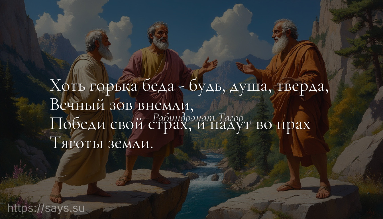 Хоть горька беда - будь, душа, тверда, <br />Вечный зов внемли, <br />Победи свой страх, и падут во прах <br />Тяготы земли.