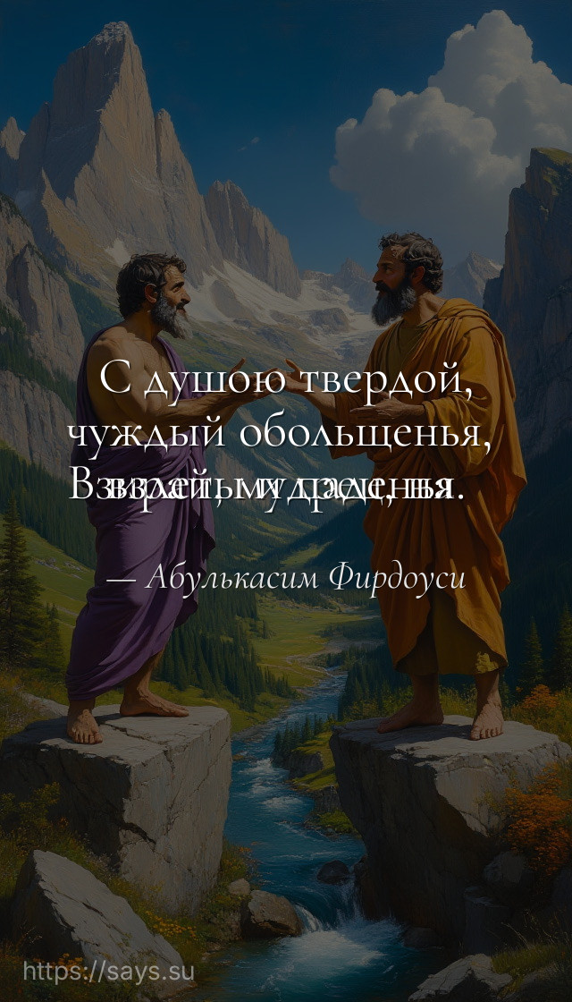 С душою твердой, чуждый обольщенья, <br />Взирай, мудрец, на взлеты и паденья.