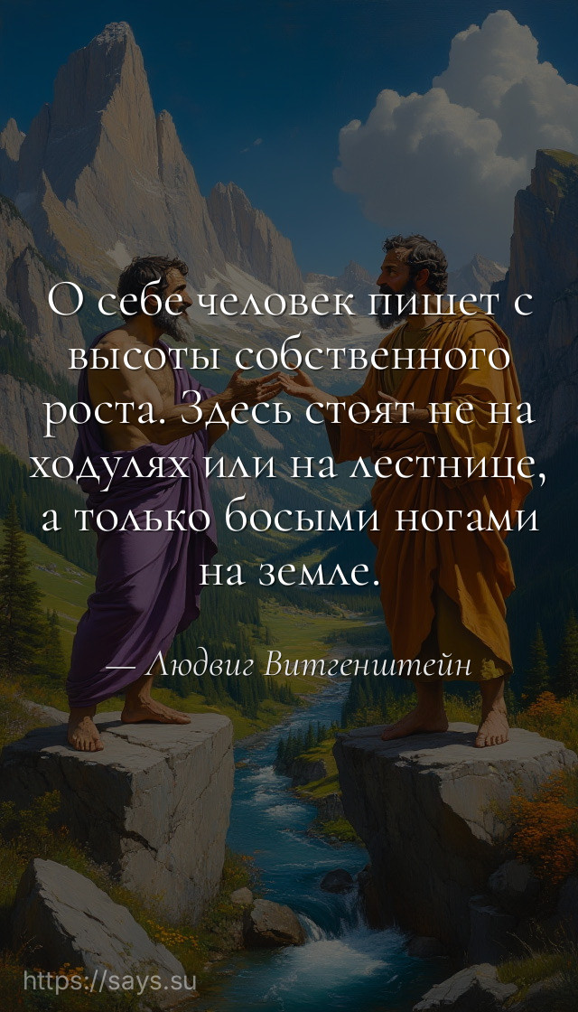 О себе человек пишет с высоты собственного роста. Здесь стоят не на ходулях или на лестнице, а только босыми ногами на земле.