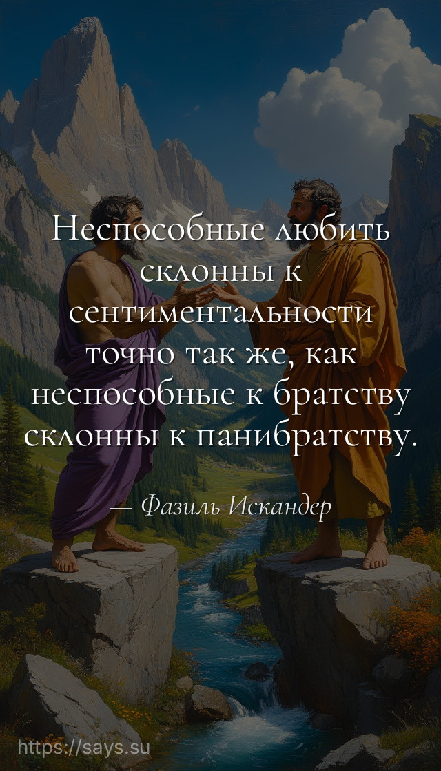 Неспособные любить склонны к сентиментальности точно так же, как неспособные к братству склонны к панибратству.