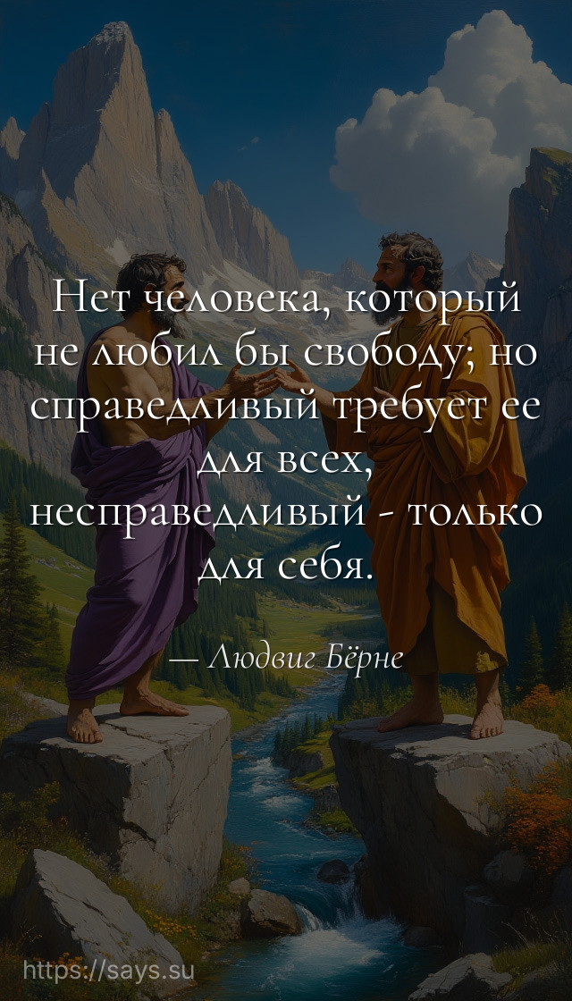 Нет человека, который не любил бы свободу; но справедливый требует ее для всех, несправедливый - только для себя.
