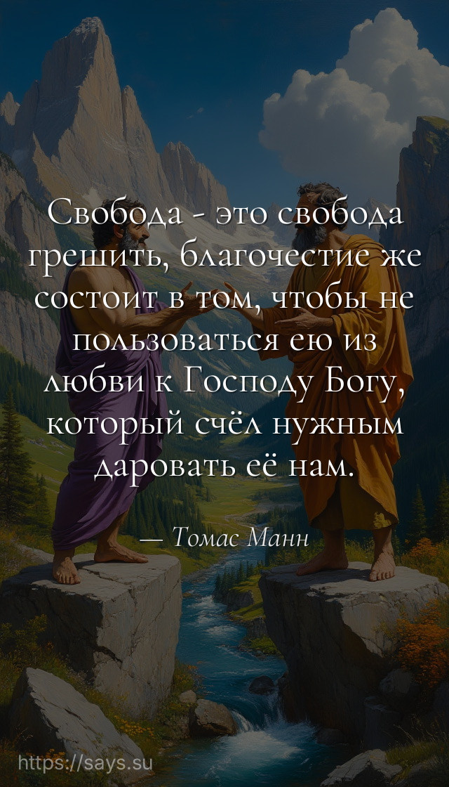 Свобода - это свобода грешить, благочестие же состоит в том, чтобы не пользоваться ею из любви к Господу Богу, который счёл нужным даровать её нам.