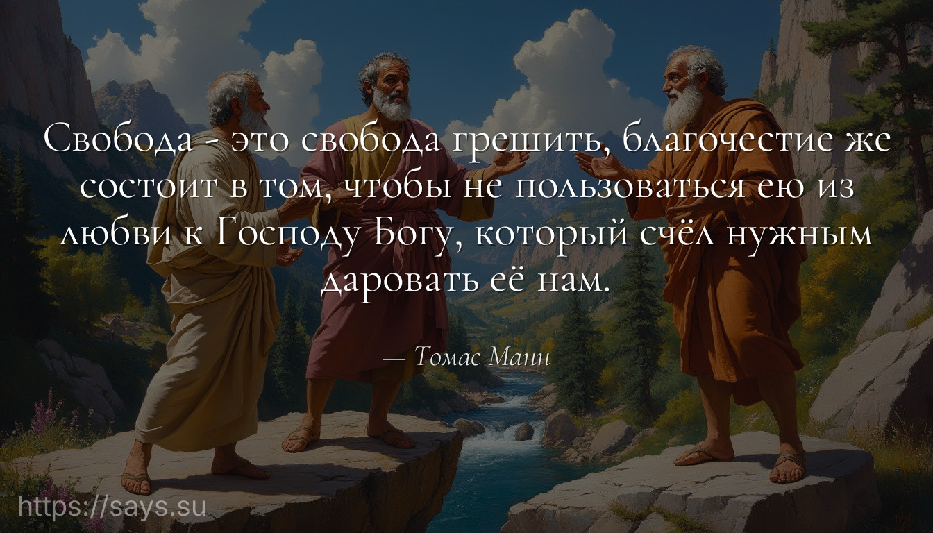 Свобода - это свобода грешить, благочестие же состоит в том, чтобы не пользоваться ею из любви к Господу Богу, который счёл нужным даровать её нам.