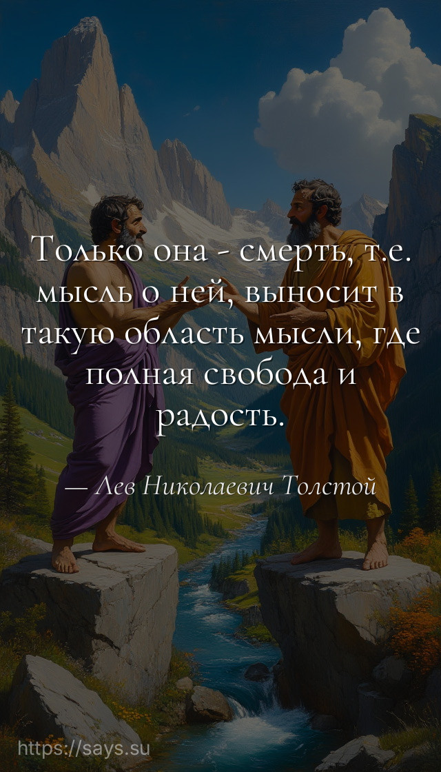 Только она - смерть, т.е. мысль о ней, выносит в такую область мысли, где полная свобода и радость.