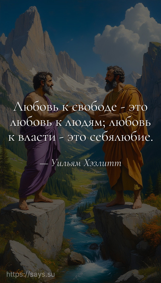 Любовь к свободе - это любовь к людям; любовь к власти - это себялюбие.