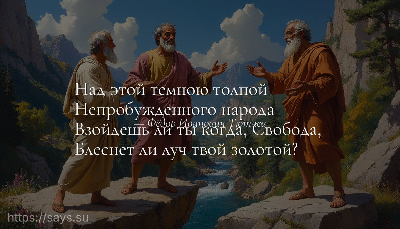 Над этой темною толпой <br />Непробужденного народа <br />Взойдешь ли ты когда, Свобода, <br />Блеснет ли луч твой золотой?