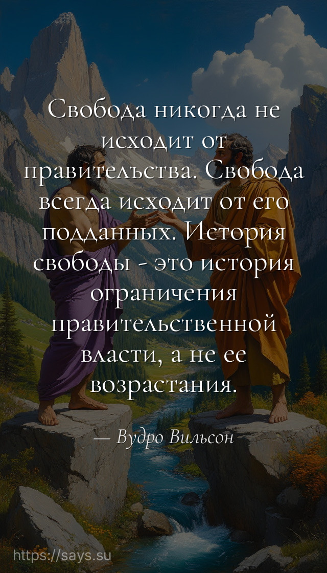 Свобода никогда не исходит от правителъства. Свобода всегда исходит от его подданных. История свободы - это история ограничения правительственной власти, а не ее возрастания.