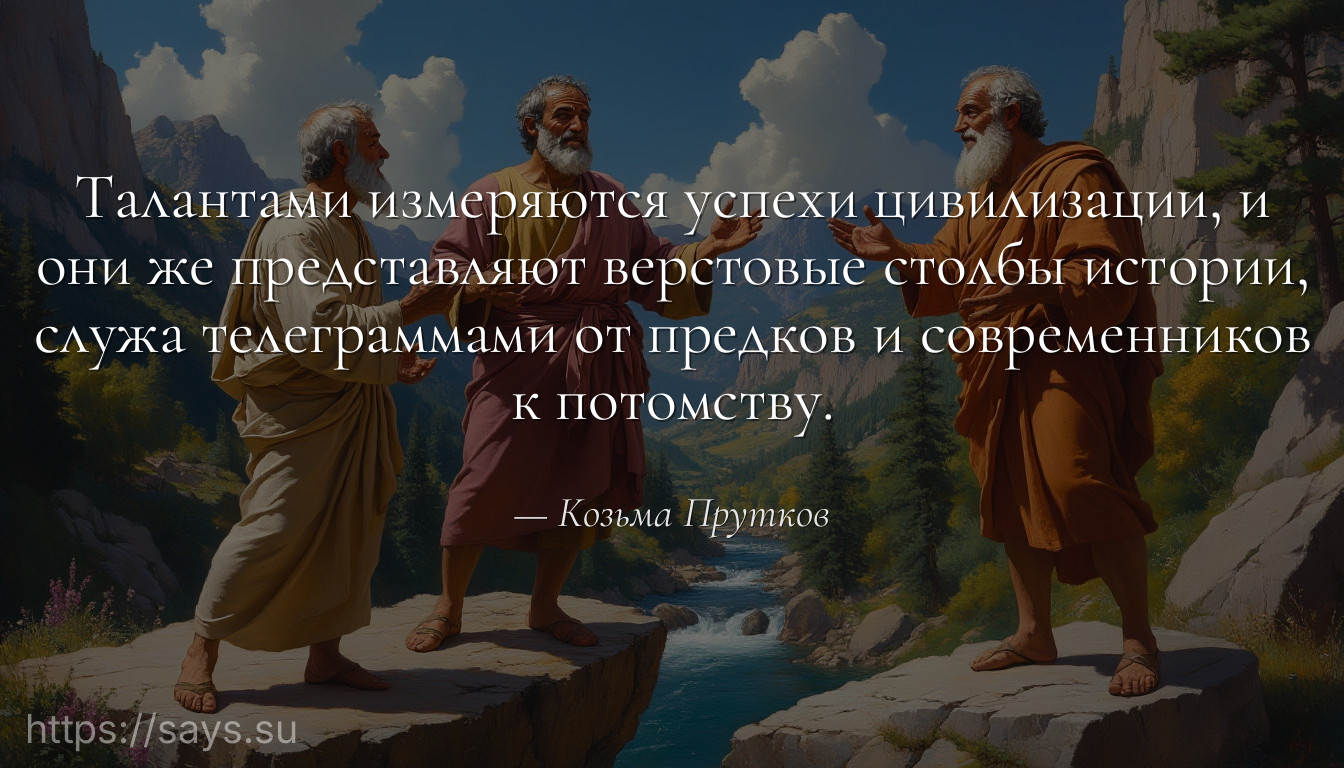 Талантами измеряются успехи цивилизации, и они же представляют верстовые столбы истории, служа телеграммами от предков и современников к потомству.