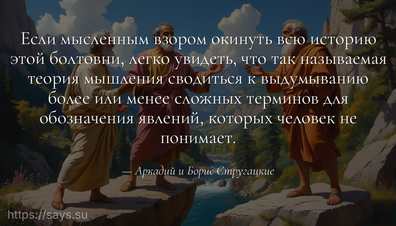Если мысленным взором окинуть всю историю этой болтовни, легко увидеть, что так называемая теория мышления сводиться к выдумыванию более или менее сложных терминов для обозначения явлений, которых человек не понимает.